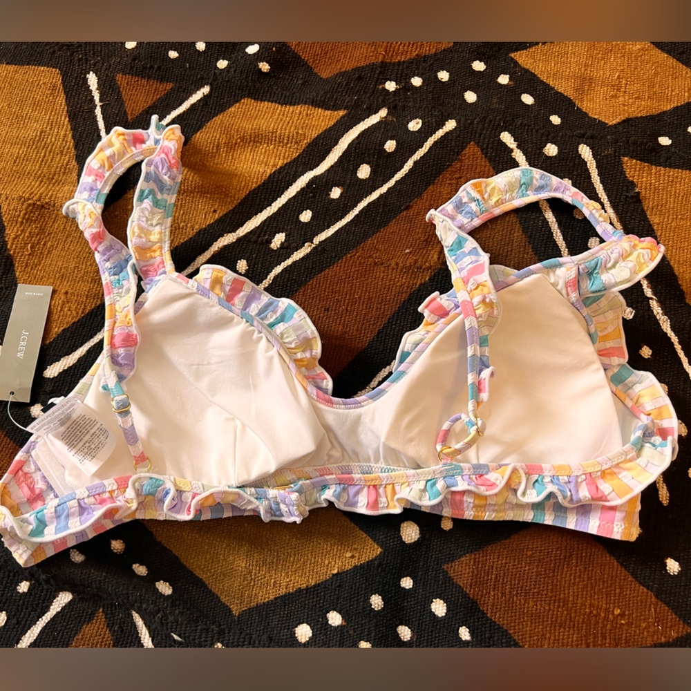 Ruffle french bikini top in rainbow seersucker - Picture 3 of 9